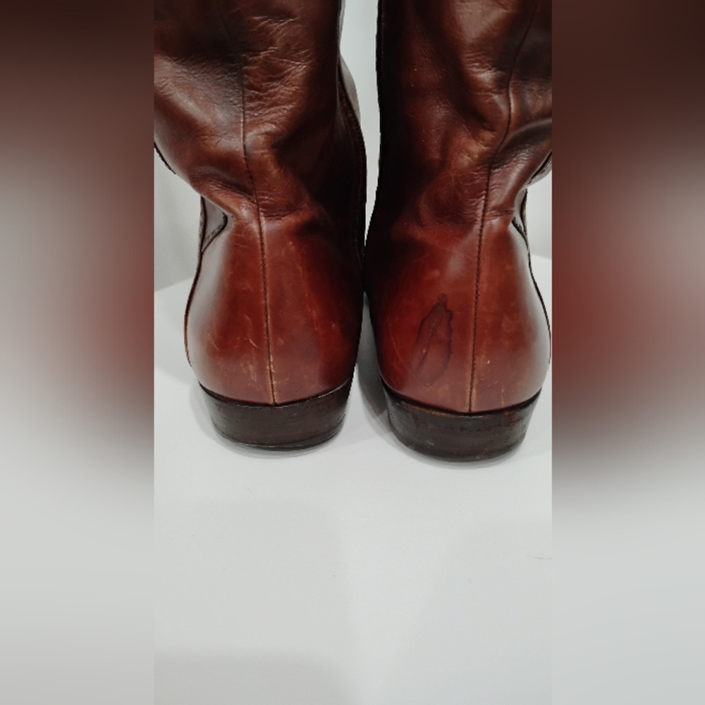 Salvatore Ferragamo Chestnut Brown Leather Tall Heeled Boots - Picture 11 of 16